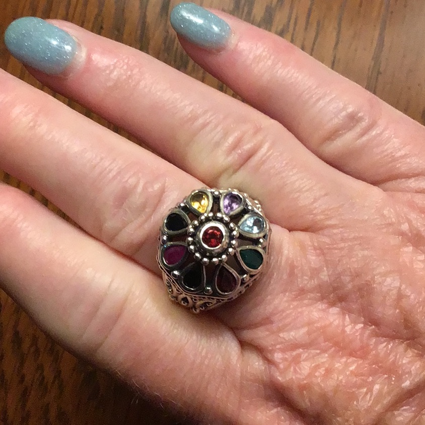 Multi Gemstone Silver Ring